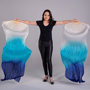 Par Fan Véu Leque Degrade Branco, Azul Claro e Azul Escuro Dança do Ventre - VFAN-8