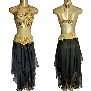 [Liquidação] Dança do Ventre Traje Bordado Completo  P 40 - Pronta Entrega - TPCL-428