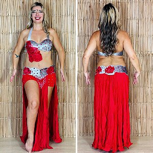 [Liquidação] Dança do Ventre Traje Bordado Completo  - Pronta Entrega - TPCL-445