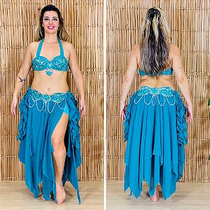 [Liquidação] Dança do Ventre Traje Bordado Completo P-40- Pronta Entrega - TPCL-455