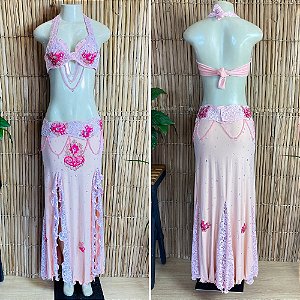 [Liquidação] Dança do Ventre Traje Bordado Completo- Pronta Entrega - TPCL-496