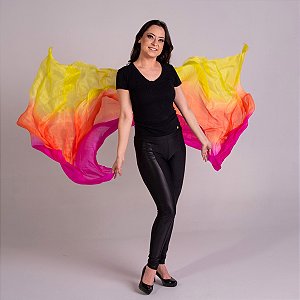 Véu Seda Pura Colorido Dança do Ventre Amarelo, Laranja e Rosa - VEU-SEDAA-12