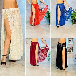 Saia Godê Renda Dança do Ventre 3 MT de Roda Fendas Abertas em Cima SG3M-PE7