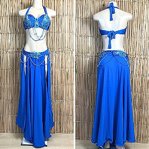 [Liquidação] Dança do Ventre Traje Bordado Completo - M - 42 - Pronta Entrega - TPCL-718