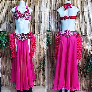 [Liquidação] Dança do Ventre Traje Bordado Completo - G - 44 - Pronta Entrega - TPCL-719