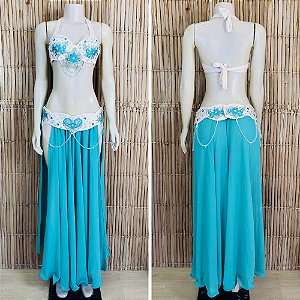 [Liquidação] Dança do Ventre Traje Bordado Completo - Pronta Entrega - TPCL-769