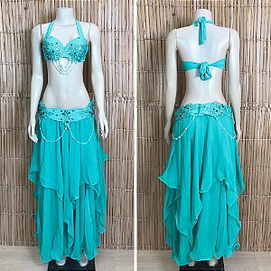 [Liquidação] Dança do Ventre Traje Bordado Completo - Pronta Entrega - TPCL-775