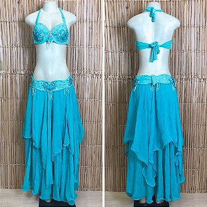 [Liquidação] Dança do Ventre Traje Bordado Completo - Pronta Entrega - TPCL-777