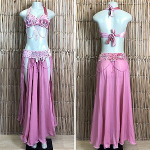 [Liquidação] Dança do Ventre Traje Bordado Completo - M(42) - Pronta Entrega - TPCL-778