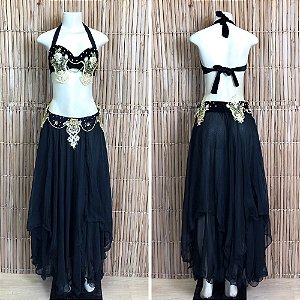 [Liquidação] Dança do Ventre Traje Bordado Completo - P(40) - Pronta Entrega - TPCL-779