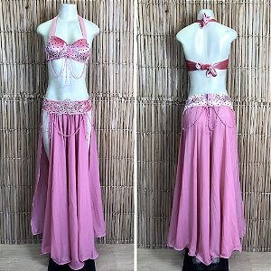 [Liquidação] Dança do Ventre Traje Bordado Completo - P(40) - Pronta Entrega - TPCL-782