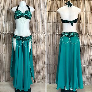[Liquidação] Dança do Ventre Traje Bordado Completo - Pronta Entrega - TPCL-785