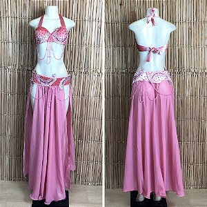 [Liquidação] Dança do Ventre Traje Bordado Completo - P (40) - Pronta Entrega - TPCL-786