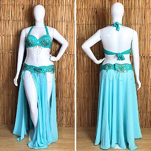 [Liquidação] Dança do Ventre Traje Bordado Completo - Pronta Entrega - TPCL-787