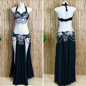 [Liquidação] Dança do Ventre Traje Bordado Completo - M(42) - Pronta Entrega - TPCL-792