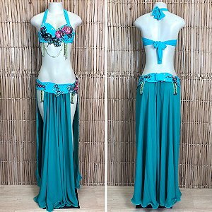 [Liquidação] Dança do Ventre Traje Bordado Completo - Pronta Entrega - TPCL-797