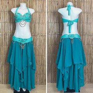 [Liquidação] Dança do Ventre Traje Bordado Completo - GG(46) - Pronta Entrega - TPCL-798