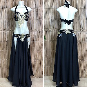 [Liquidação] Dança do Ventre Traje Bordado Completo - M (42) - Pronta Entrega - TPCL-803