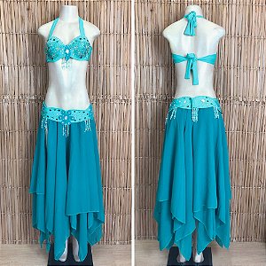 [Liquidação] Dança do Ventre Traje Bordado Completo - Pronta Entrega - TPCL-804