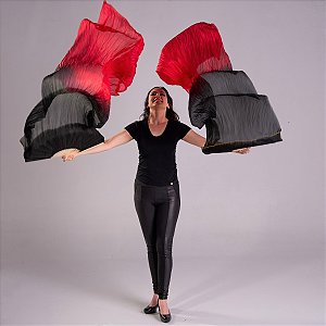 Par Fan Véu Leque Degrade Vermelho e Preto Dança do Ventre - VFAN-9