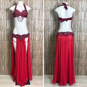 [Liquidação] Dança do Ventre Traje Bordado Completo - Pronta Entrega - TPCL-809