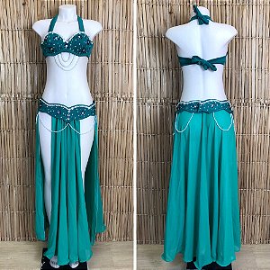 [Liquidação] Dança do Ventre Traje Bordado Completo - Pronta Entrega - TPCL-810