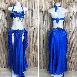 [Liquidação] Dança do Ventre Traje Bordado Completo - Pronta Entrega - TPCL-812