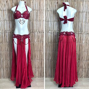 [Liquidação] Dança do Ventre Traje Bordado Completo - Pronta Entrega - TPCL-813