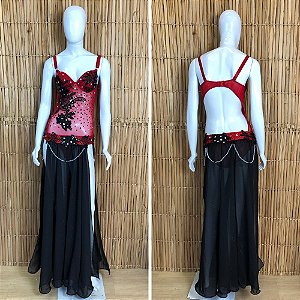 Dança do Ventre Traje Bordado Completo com Body - Pronta Entrega - G(44) - TC-BODY79