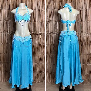 [Liquidação] Dança do Ventre Traje Bordado Completo - Pronta Entrega - TPCL-814