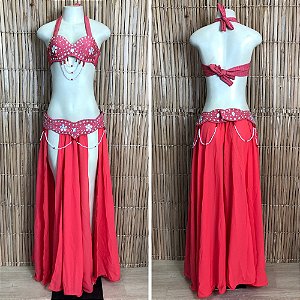 [Liquidação] Dança do Ventre Traje Bordado Completo - P(40)-  Pronta Entrega - TPCL-815