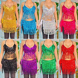 Top e Cinto em Paetê com Franjas  - Dança do Ventre/carnaval - Pronta Entrega TCFPE-3