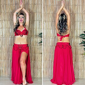 Dança do Ventre Traje Bordado Completo -  Pronta Entrega - TPCL-845