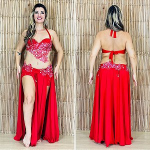 Dança do Ventre Traje Bordado Completo - Pronta Entrega - TPCL-857