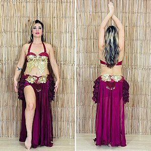 Dança do Ventre Traje Bordado Completo - M (42) - Pronta Entrega - TPCL-858