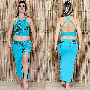 Dança do Ventre Traje Bordado Completo - Pronta Entrega - TPCL-861