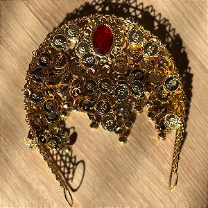 Tiara Testeira com Moeda e Pedra vermelha Dança do Ventre/ Cigana/ Indiana