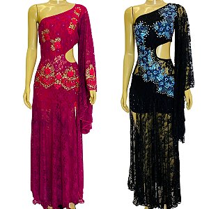 [Encomenda 30 dias] Dança do Ventre Vestido Galabia Baladi Renda- VGE30D-8