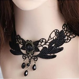 Gargantilha Colar Gótico Renda Para Dança Cigana - AB75