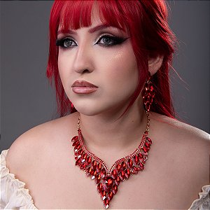 Colar e Par de Brincos Luxo com Pedrarias e Strass Brilhante para Dança do Ventre- AB80