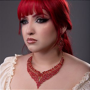 Colar e Par de Brincos Luxo com Pedrarias Brilhante para Dança do Ventre- AB83