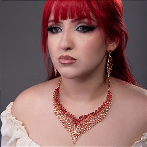 Colar e Par de Brincos Luxo com Pedrarias Brilhante para Dança do Ventre- AB84