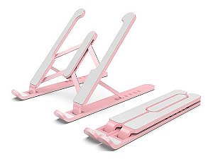 Base Suporte para Notebook Altura Ajustável, Portátil, Metal/Carbono - Rosa