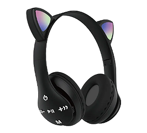 Headset Gamer Bluetooth Wireless Cat Orelhas de Gato com LED RGB, ST73M - Preto