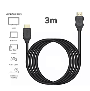 Cabo HDMI para HDMI 3 Metros, Preto