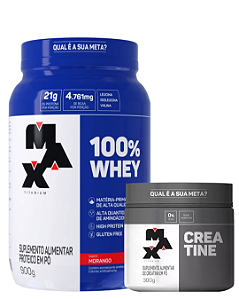 Whey 100% Morango 900g + Creatina 300g - Max Titanium
