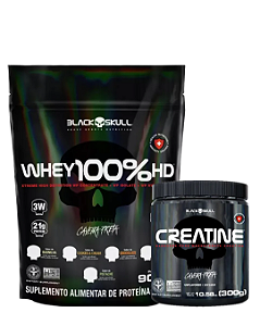 Whey 100% 900g + Creatina 300g - Black Skull