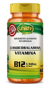 Vitamina B12 - Cianocobalamina 60 Caps - Unilife