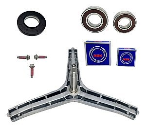 Kit Eixo Tripé + Retentor Rolamentos E Parafusos Lava E Seca Samsung Wd106 Wd10 Wd11 Wd90