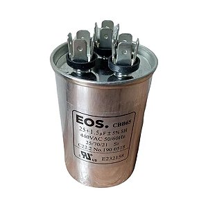 CAPACITOR DUPLO 25+1.5MFD 440V C/TERMINAL 50X75 ALUMINIO
